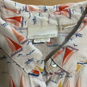 Cynthia Rowley LINEN Sailboat Print Casual Shirt Nautical